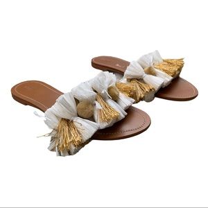 COPY - Mango Straw Pompoms Slides Sandals
